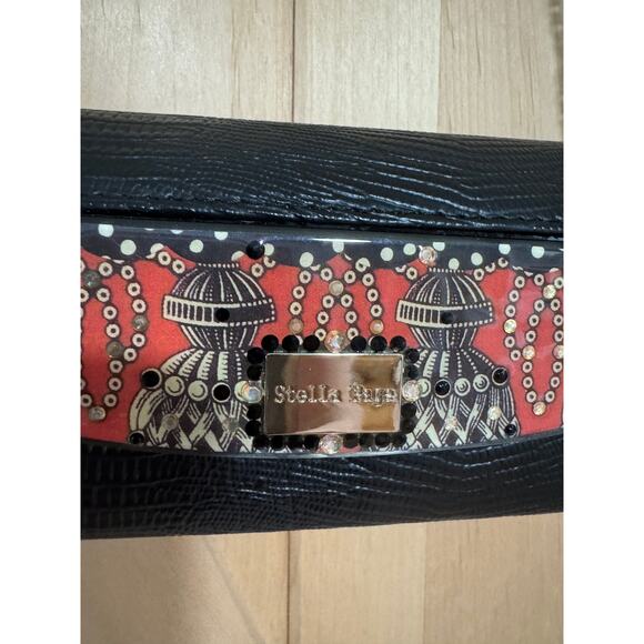 Stella Page | Black Leather Silver Hardware Red Sparkle Decoupage Chain Purse - Picture 3 of 13